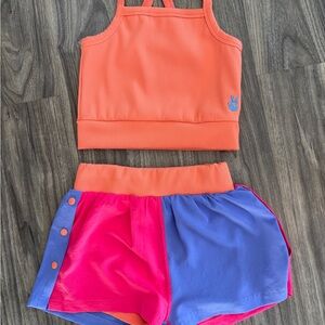 Little Wedgies Orange Ribbed Tank Top & shorts active set Size 11/12 runs small